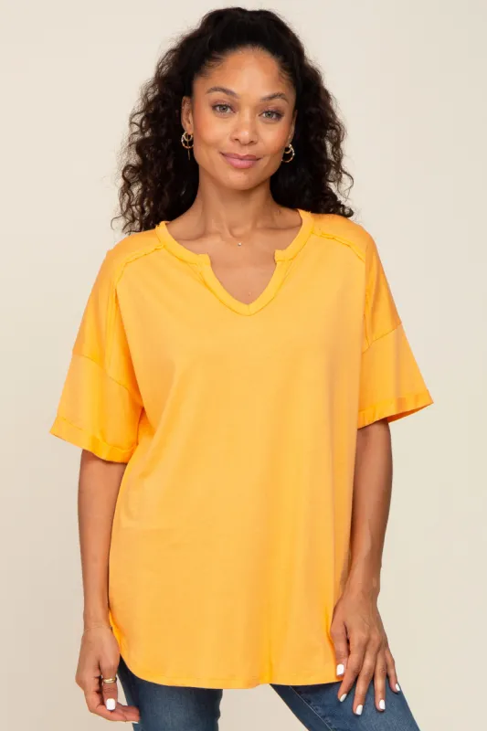 Orange Oversized V-Neck Cuffed Short Sleeve Tee sold by Pinkblush