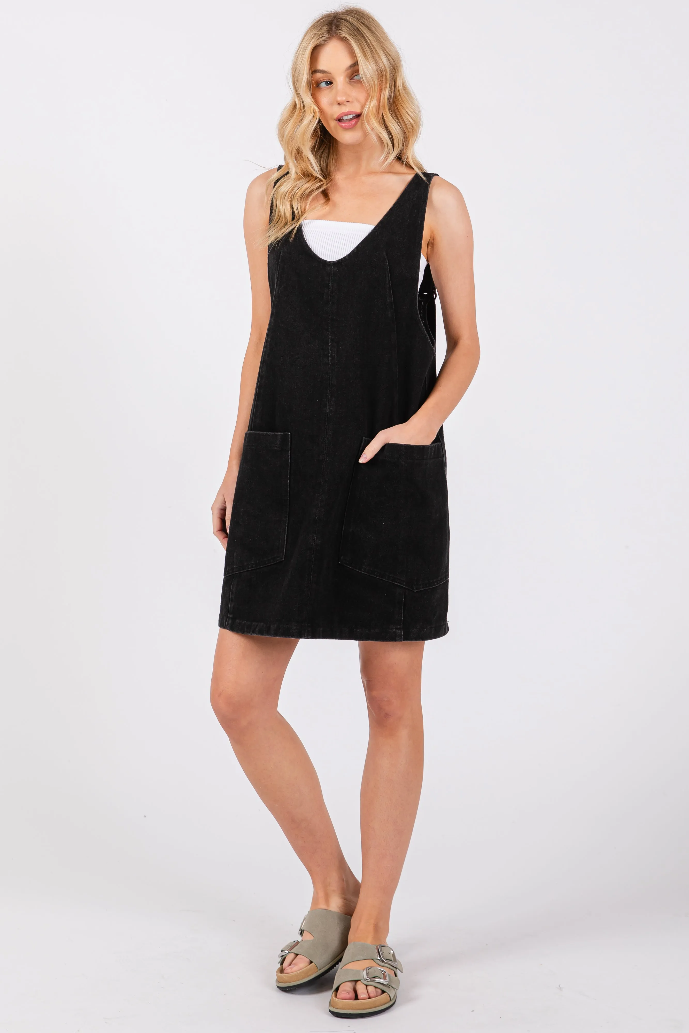 Black Denim Side Pocket Overall Dress sold by Pinkblush product image thumbnail 4