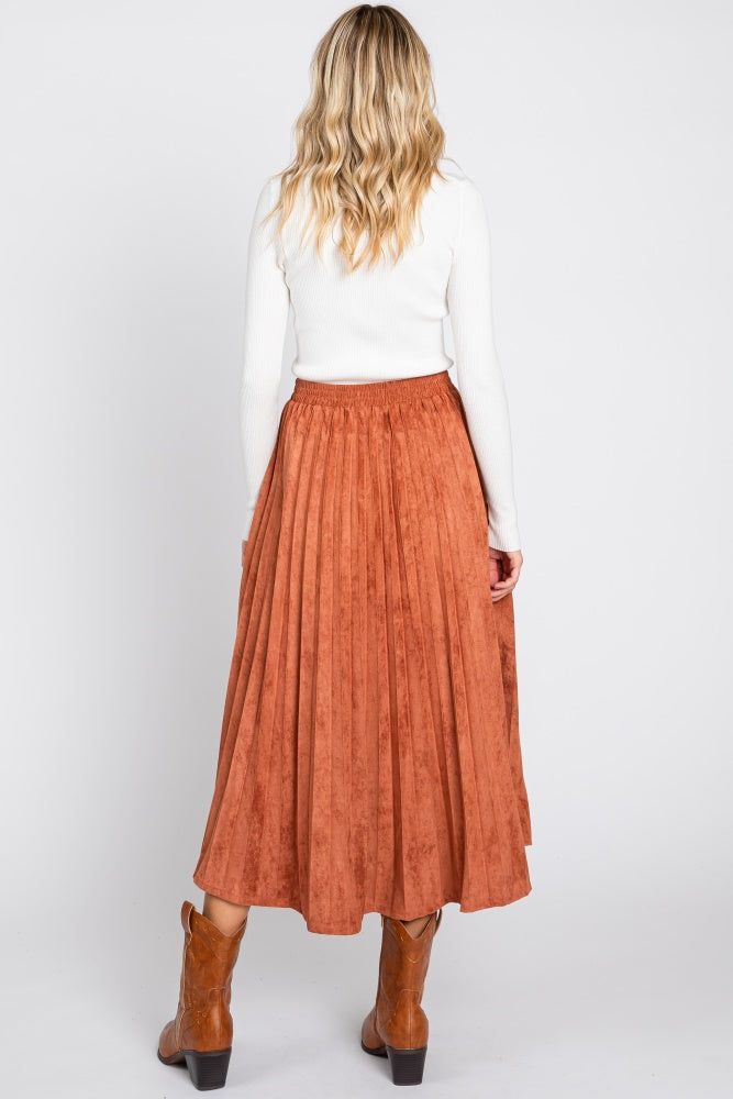 Rust Suede Pleated Midi Skirt sold by Pinkblush product image thumbnail 3