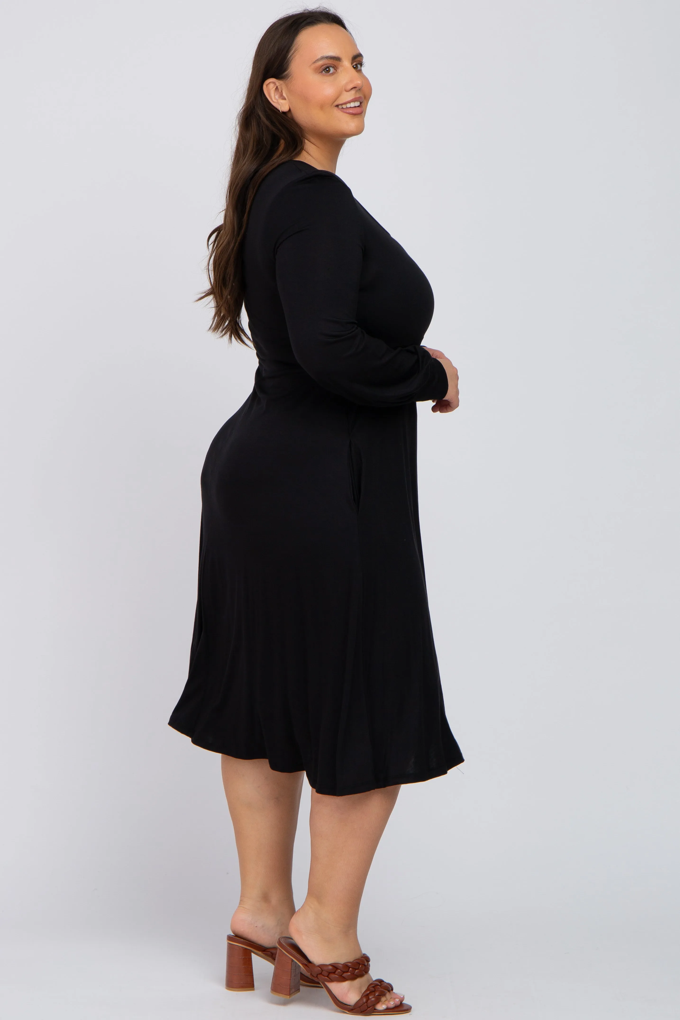 Black Bubble Sleeve Plus Midi Dress sold by Pinkblush product image thumbnail 2