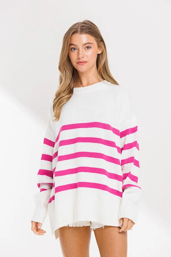 Fuchsia Striped Oversized Side Slit Sweater sold by Pinkblush product image thumbnail 4