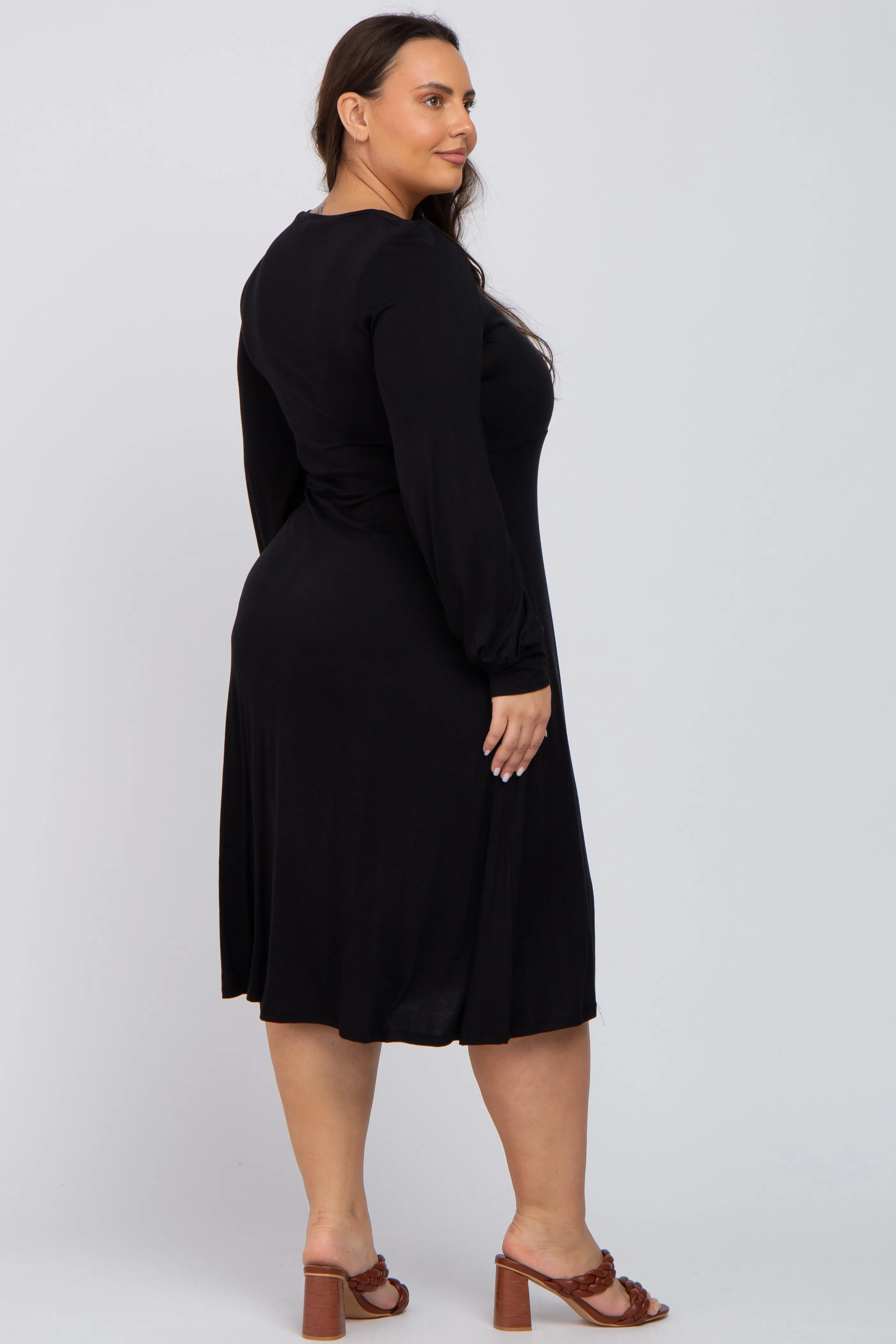 Black Bubble Sleeve Plus Midi Dress sold by Pinkblush product image thumbnail 3