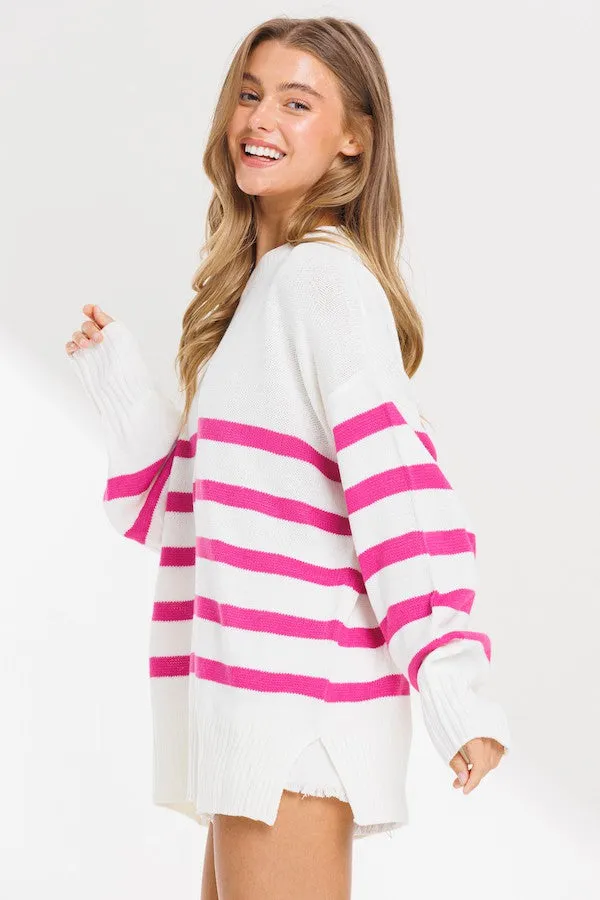 Fuchsia Striped Oversized Side Slit Sweater sold by Pinkblush product image thumbnail 2