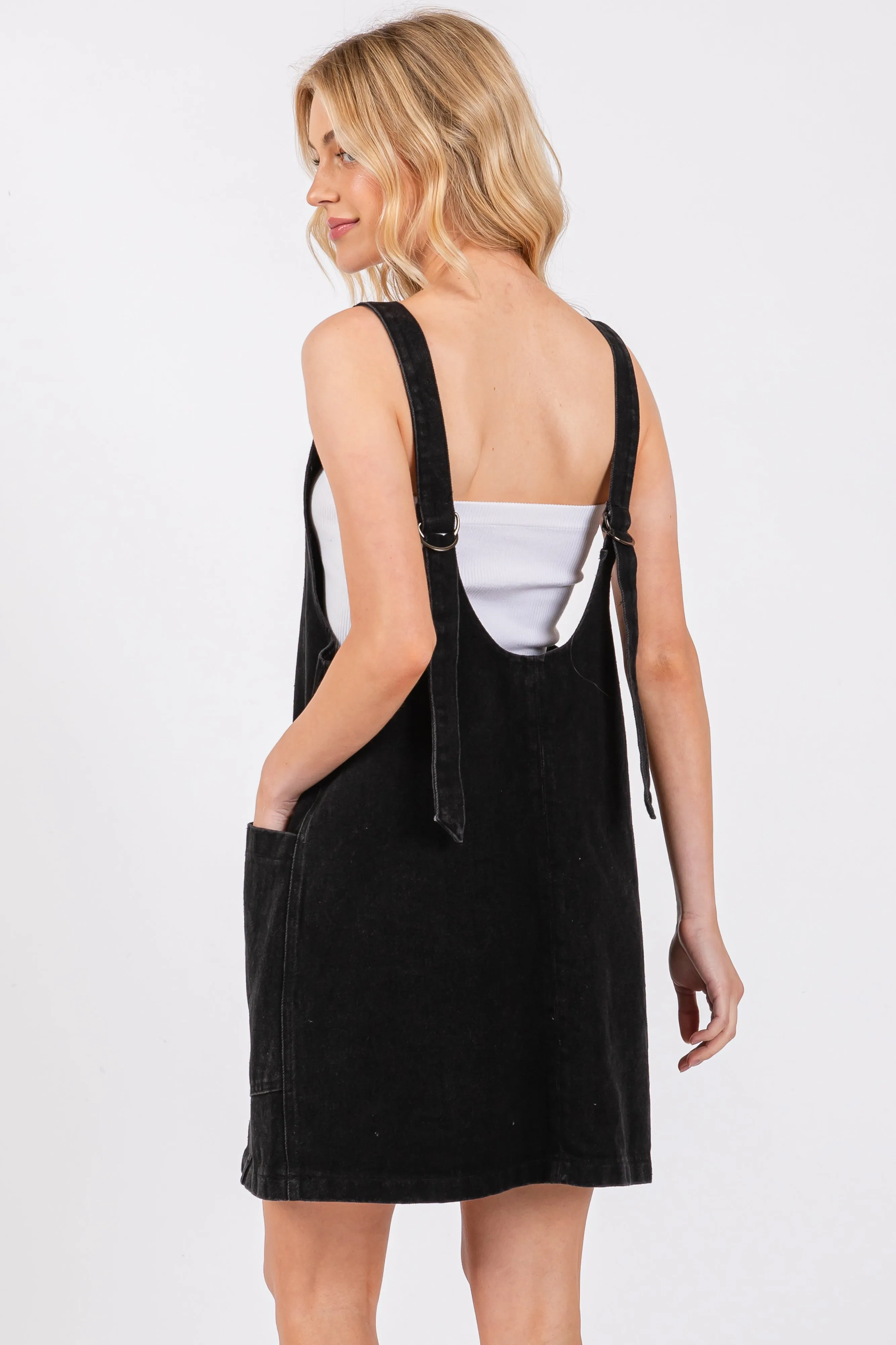 Black Denim Side Pocket Overall Dress sold by Pinkblush product image thumbnail 3