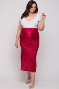 Red Plisse Maternity Plus Maxi Skirt sold by Pinkblush