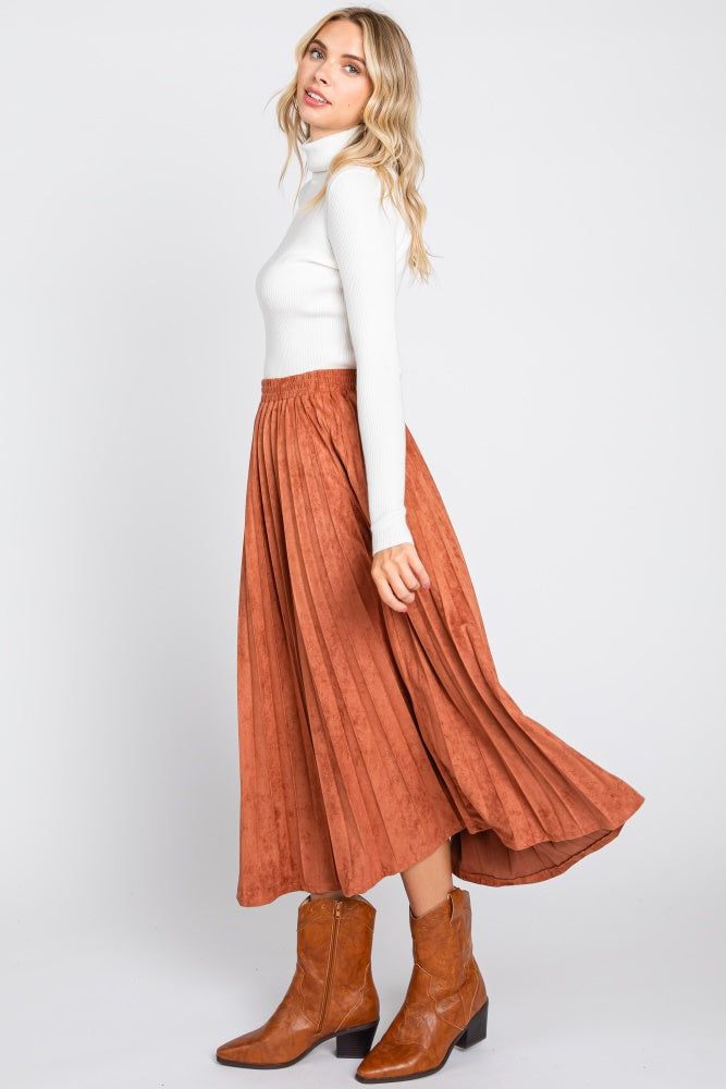 Rust Suede Pleated Midi Skirt sold by Pinkblush product image thumbnail 2