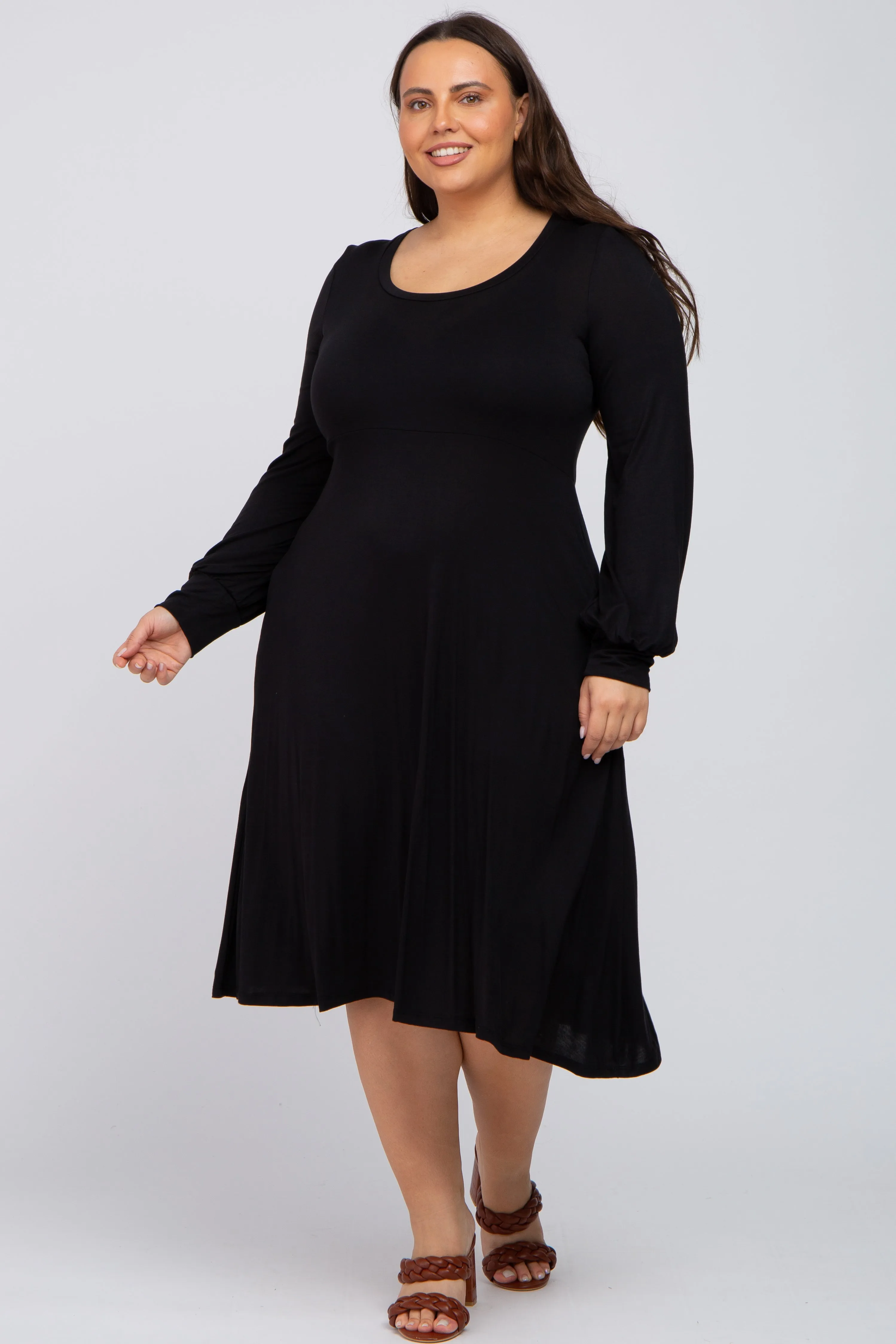 Black Bubble Sleeve Plus Midi Dress sold by Pinkblush