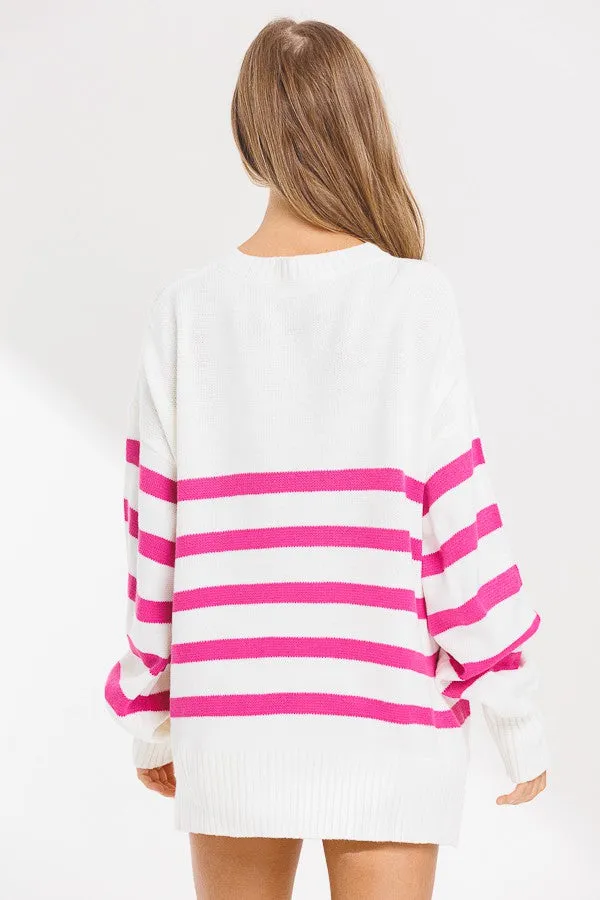 Fuchsia Striped Oversized Side Slit Sweater sold by Pinkblush product image thumbnail 3