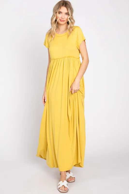 Yellow Short Sleeve Pocketed Maxi Dress sold by Pinkblush