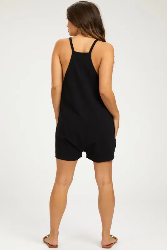 Black Basic V-Neck Maternity Romper sold by Pinkblush