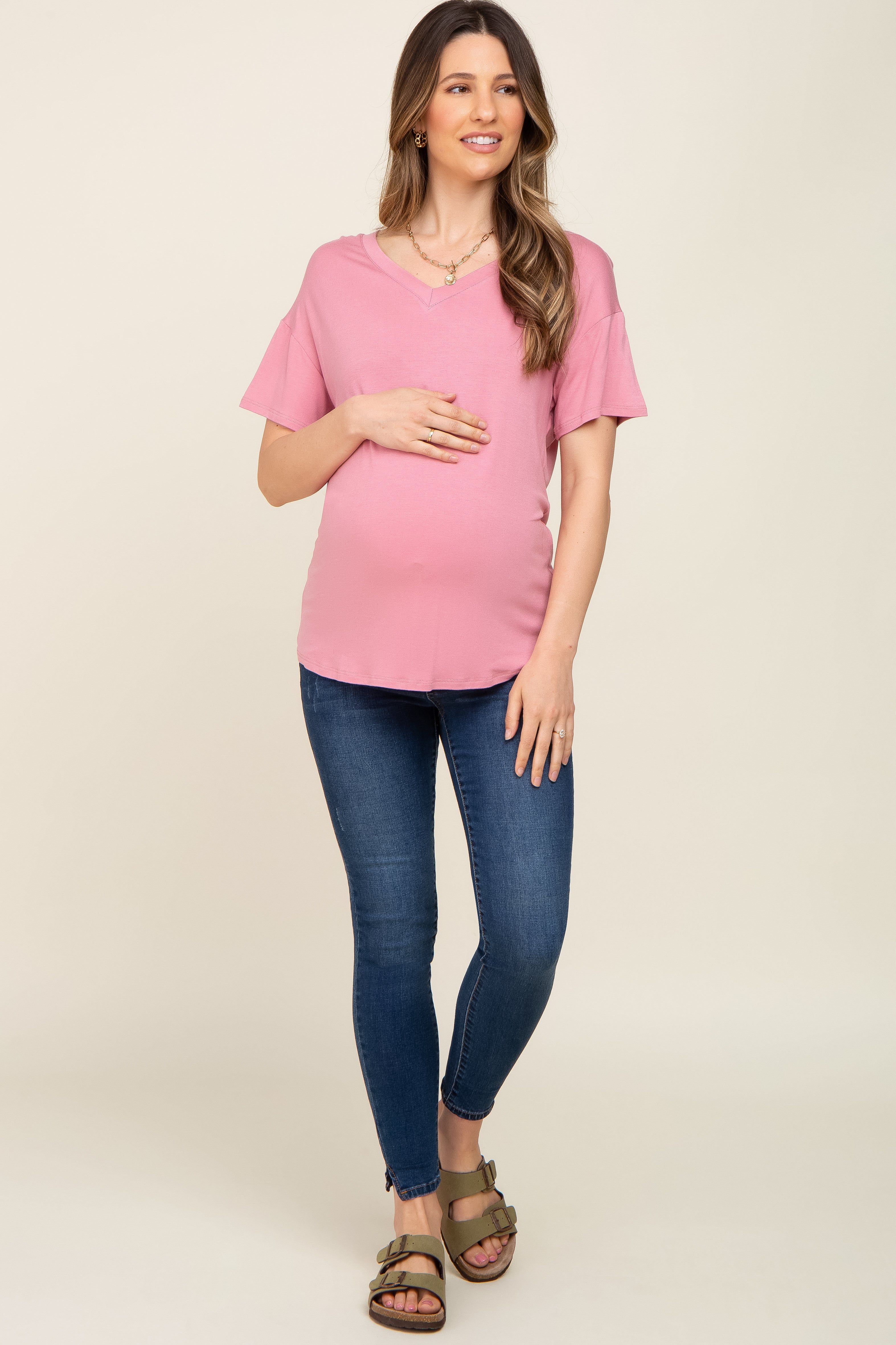 Pink V-Neck Basic Maternity Top sold by Pinkblush product image thumbnail 4