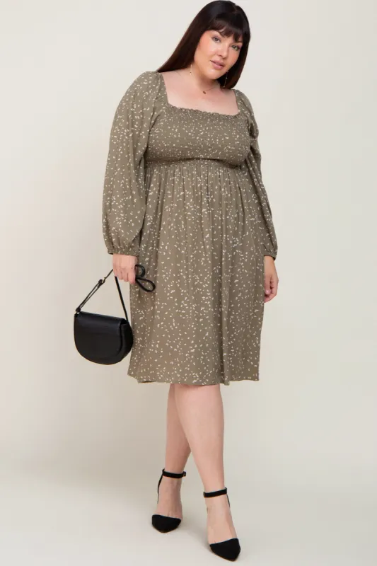 Olive Printed Long Sleeve Plus Midi Dress sold by Pinkblush