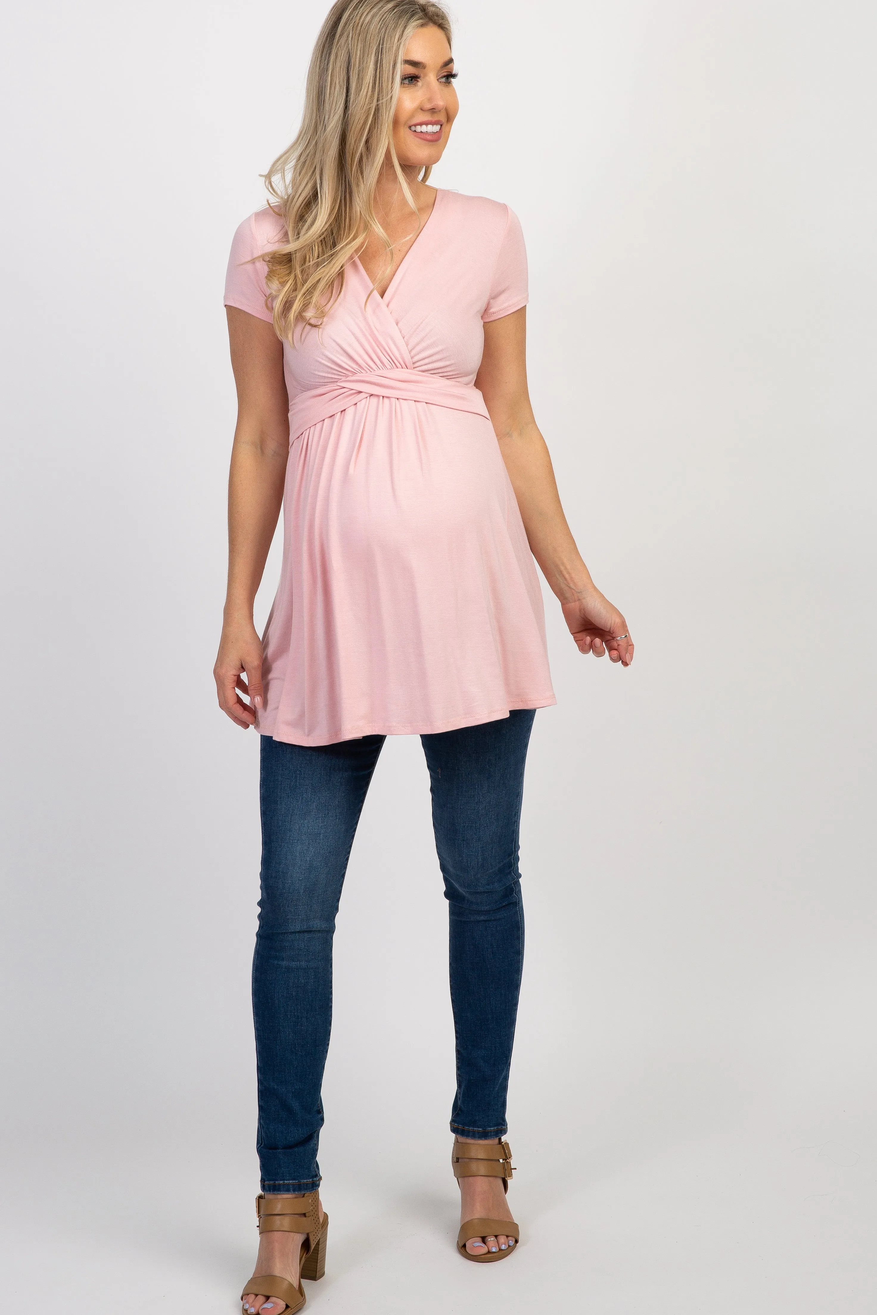 PinkBlush Light Pink Draped Front Maternity/Nursing Top sold by Pinkblush product image thumbnail 5
