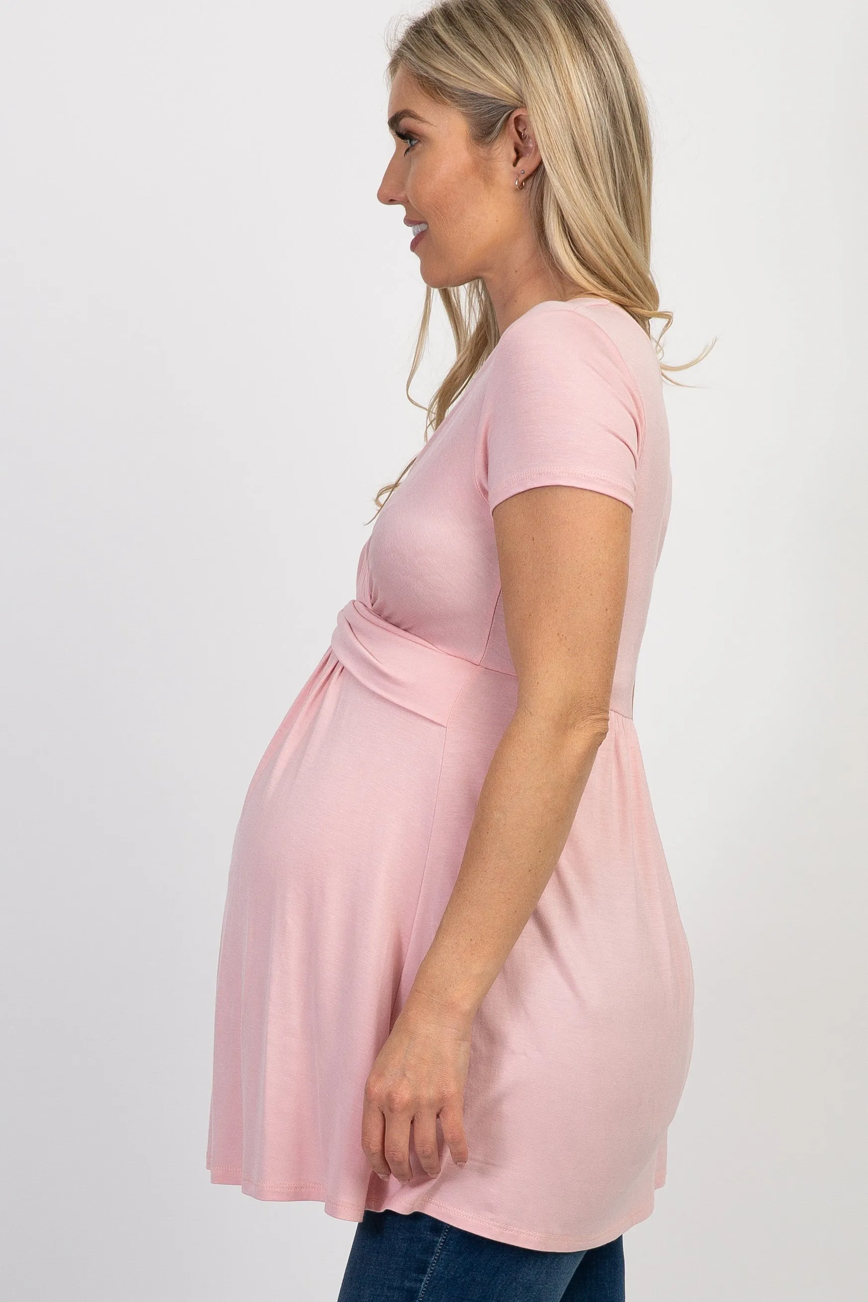 PinkBlush Light Pink Draped Front Maternity/Nursing Top sold by Pinkblush product image thumbnail 2