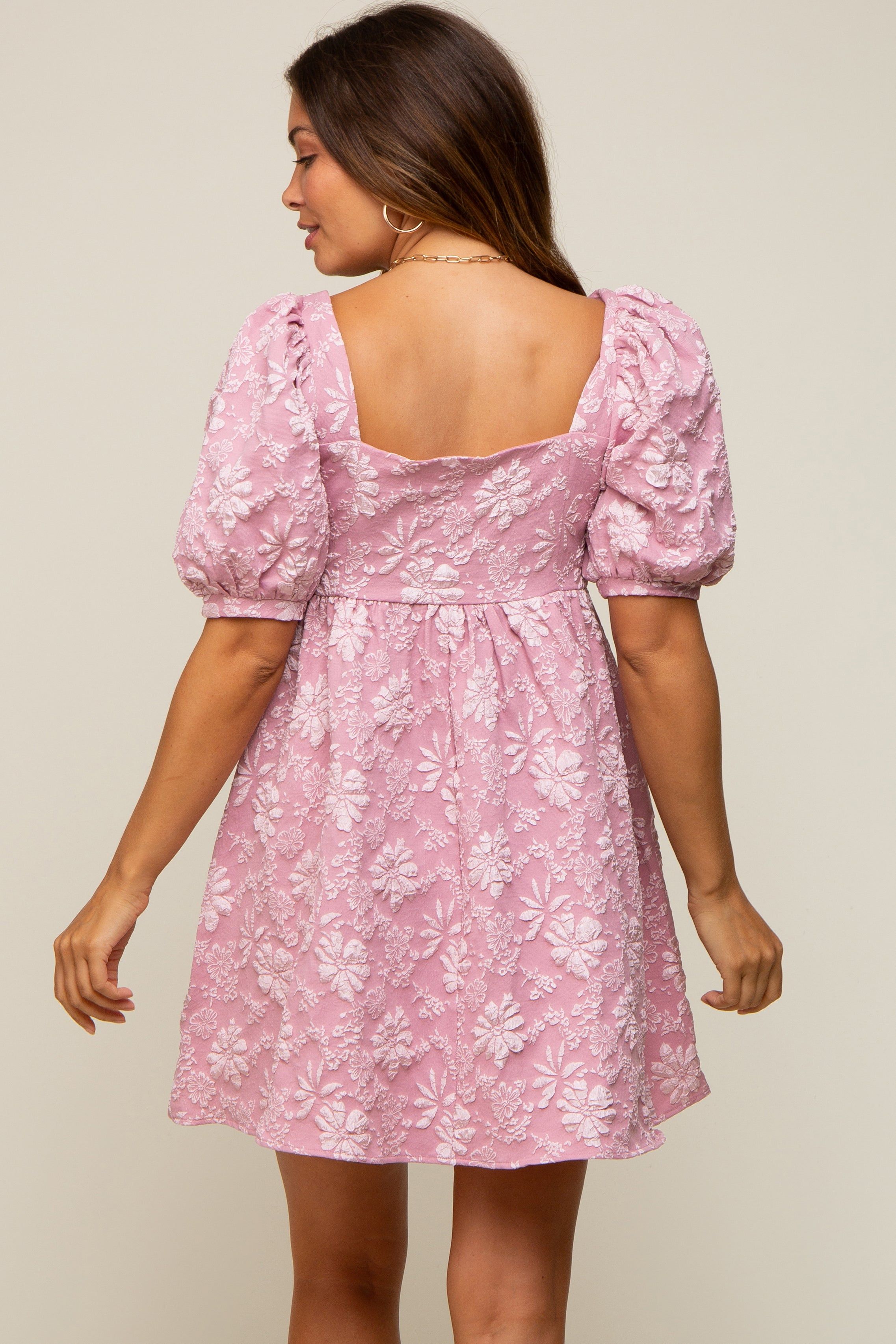 Pink Floral Textured Square Neck Maternity Babydoll Dress sold by Pinkblush product image thumbnail 3