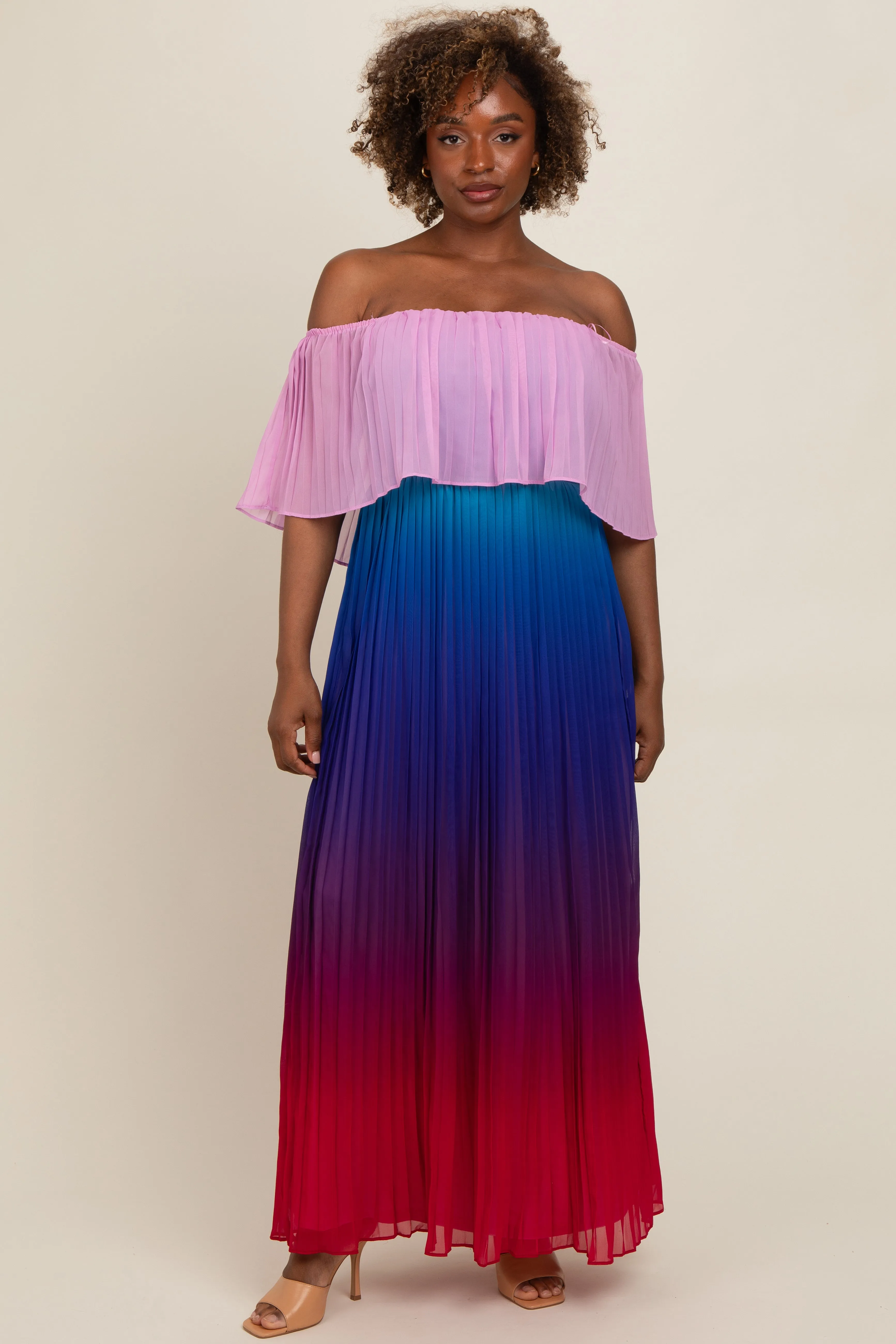 Multicolor Off Shoulder Pleated Maternity Maxi Dress sold by Pinkblush product image thumbnail 4