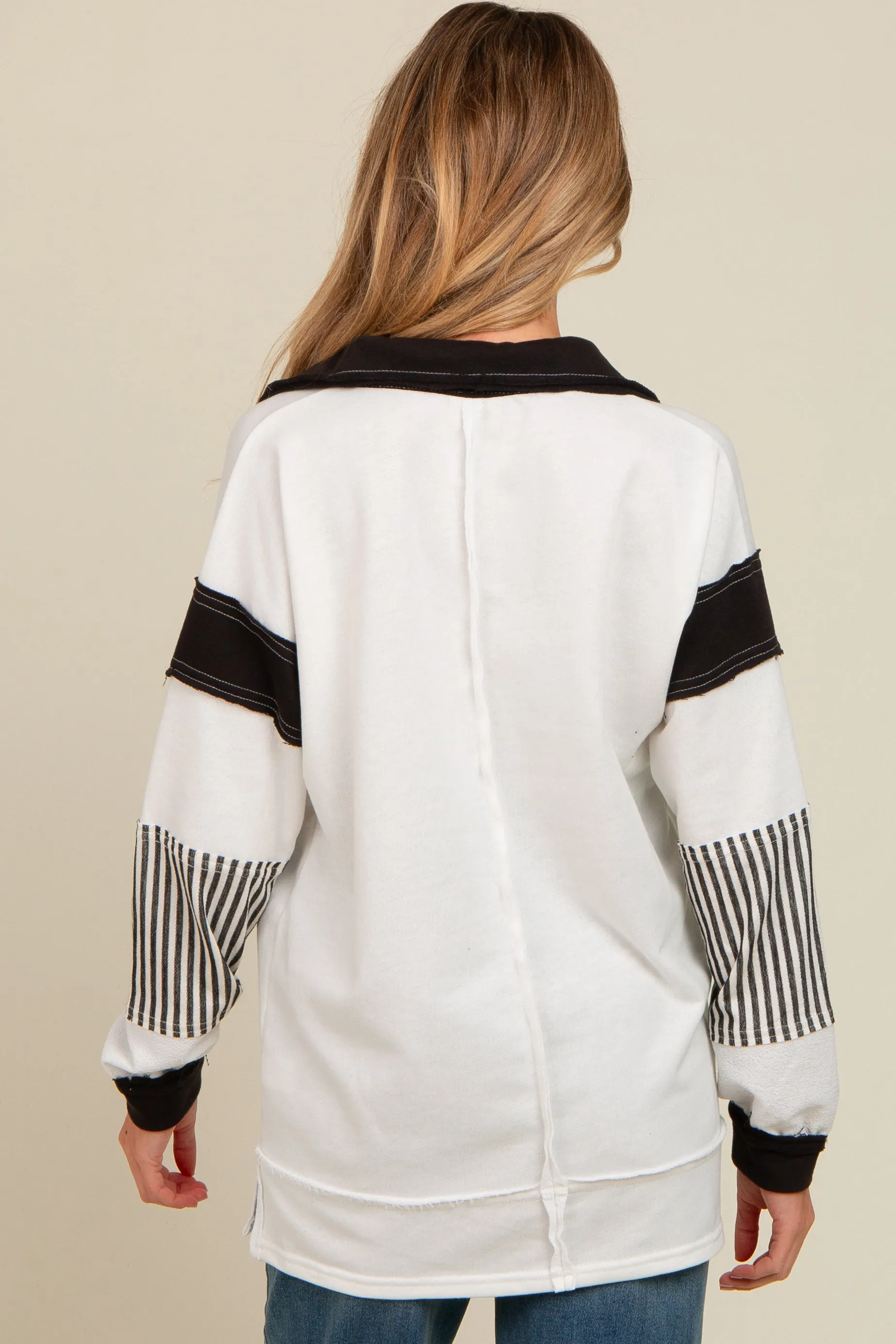 Ivory Striped Colorblock Collared Maternity Pullover Top sold by Pinkblush product image thumbnail 4