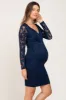 Navy Blue Lace V-Neck Maternity Fitted Dress sold by Pinkblush