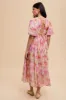 Pink Floral Square Neck Short Puff Sleeve Lace-Up Back Midi Dress sold by Pinkblush