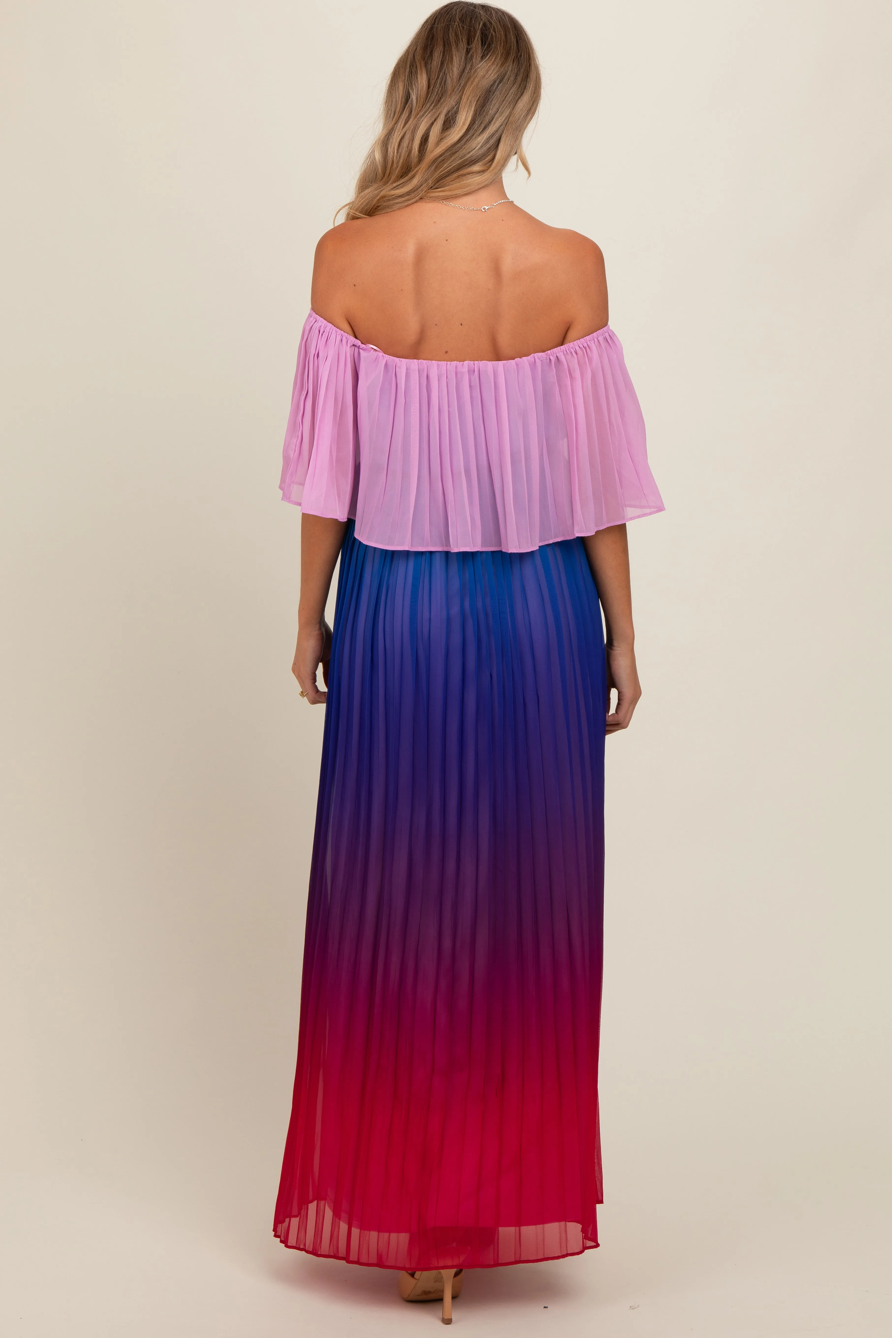 Multicolor Off Shoulder Pleated Maternity Maxi Dress sold by Pinkblush product image thumbnail 3