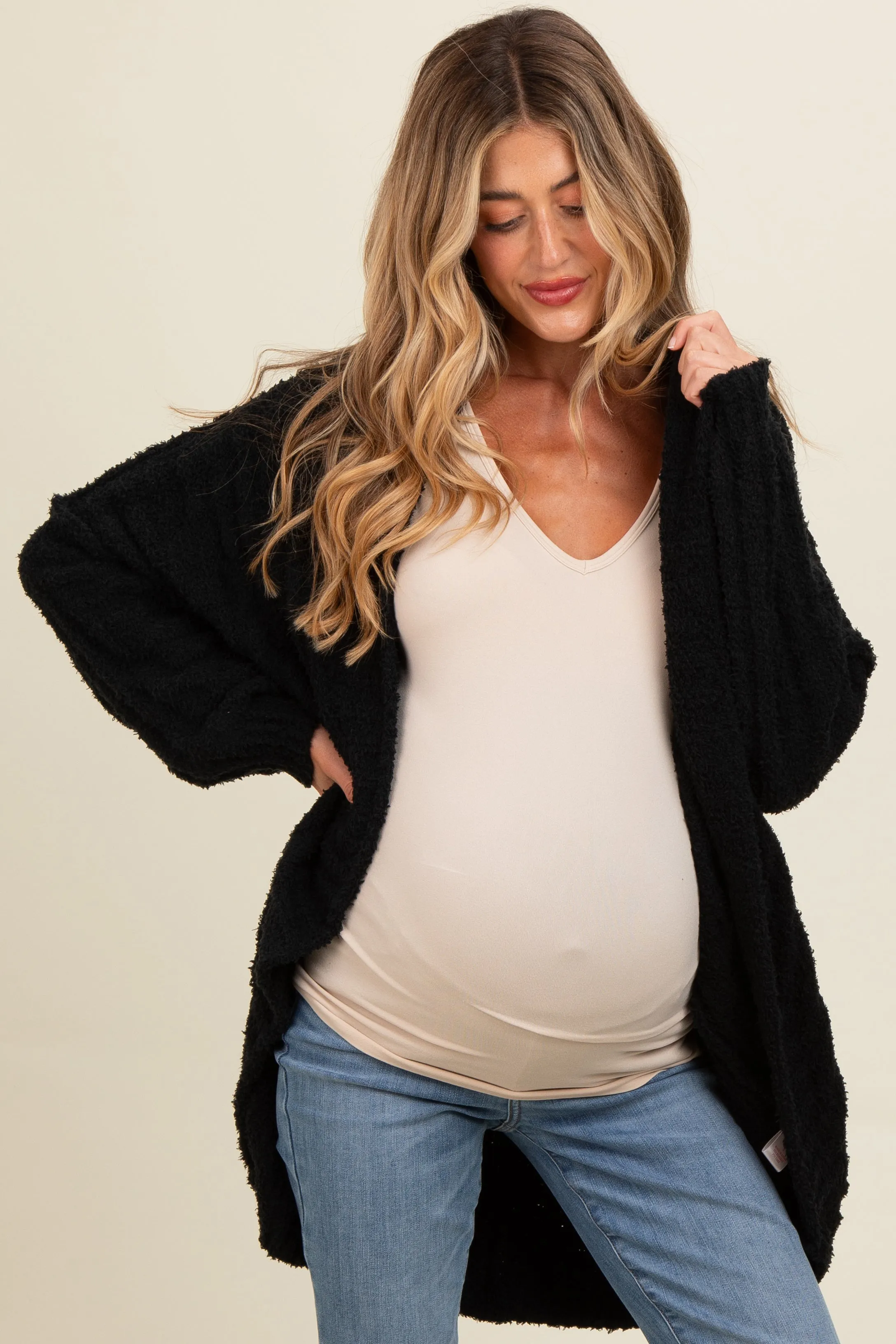 Black Chunky Knit Dolman Maternity Cardigan sold by Pinkblush