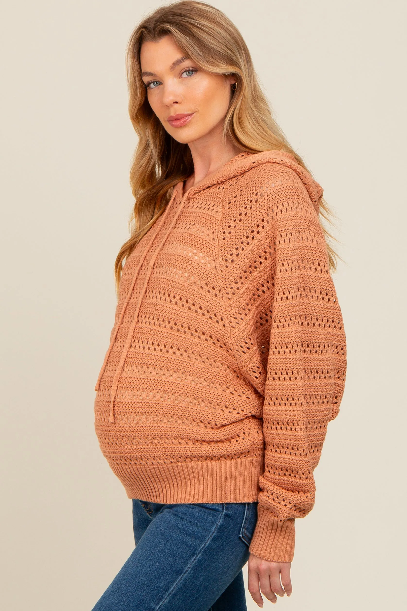 Salmon Pointelle Knit Maternity Sweater sold by Pinkblush product image thumbnail 3
