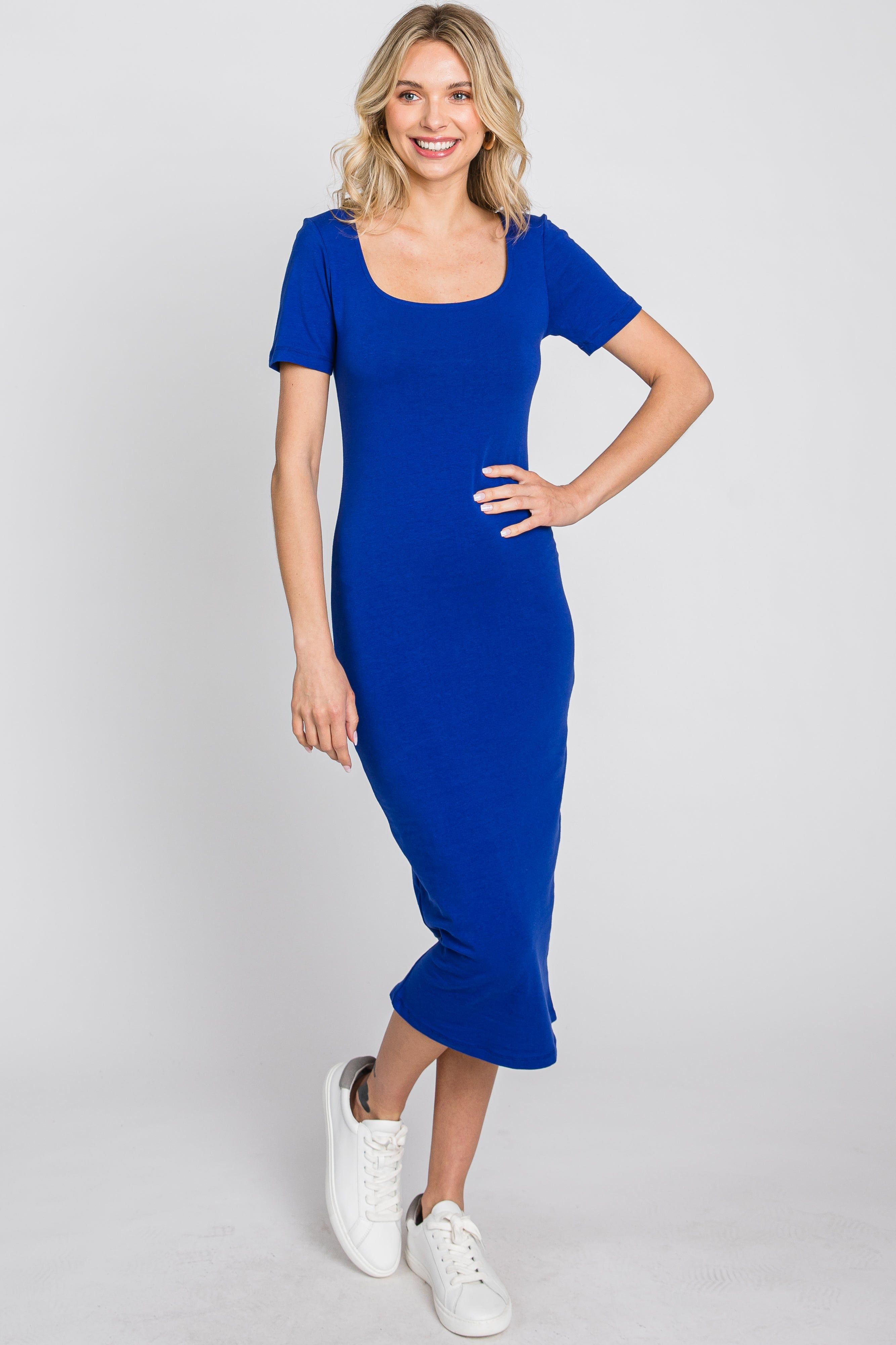 Royal Blue Fitted Midi Dress sold by Pinkblush
