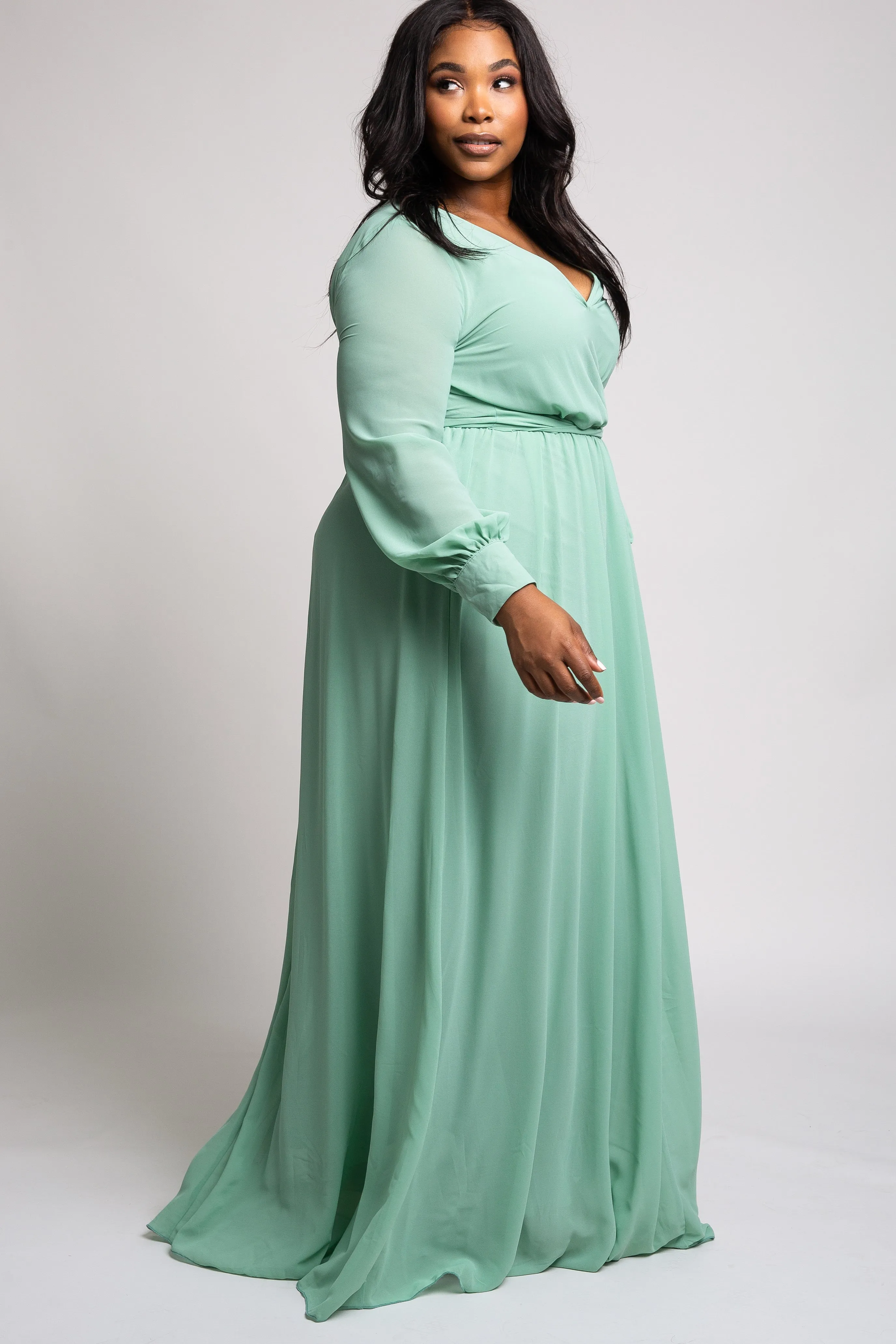 Mint Green Chiffon Plus Maxi Dress sold by Pinkblush product image thumbnail 2