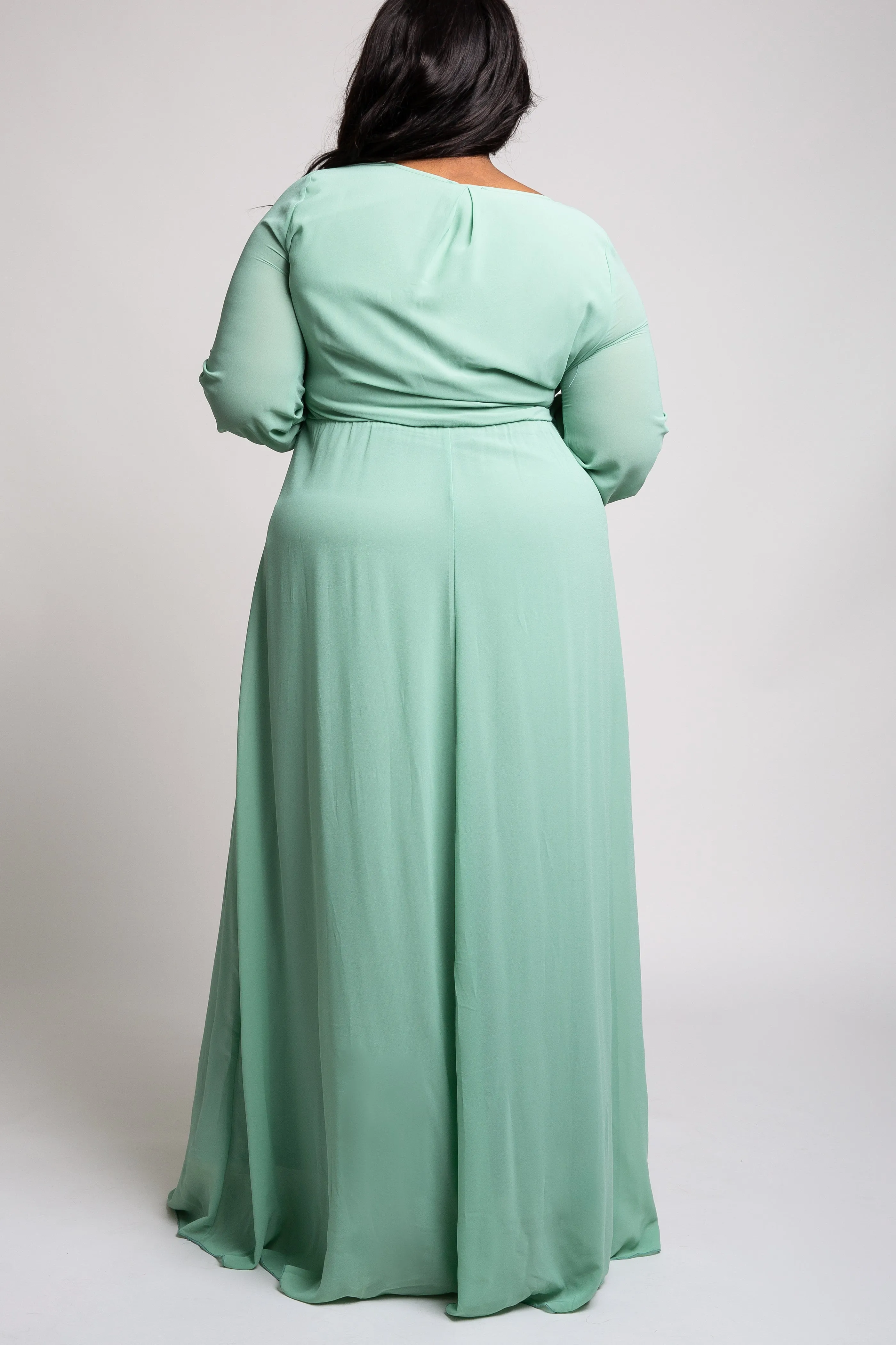 Mint Green Chiffon Plus Maxi Dress sold by Pinkblush product image thumbnail 3