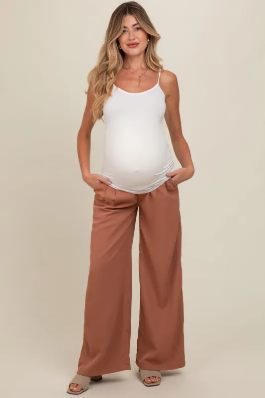 Rust Wide-Leg Maternity Trousers sold by Pinkblush