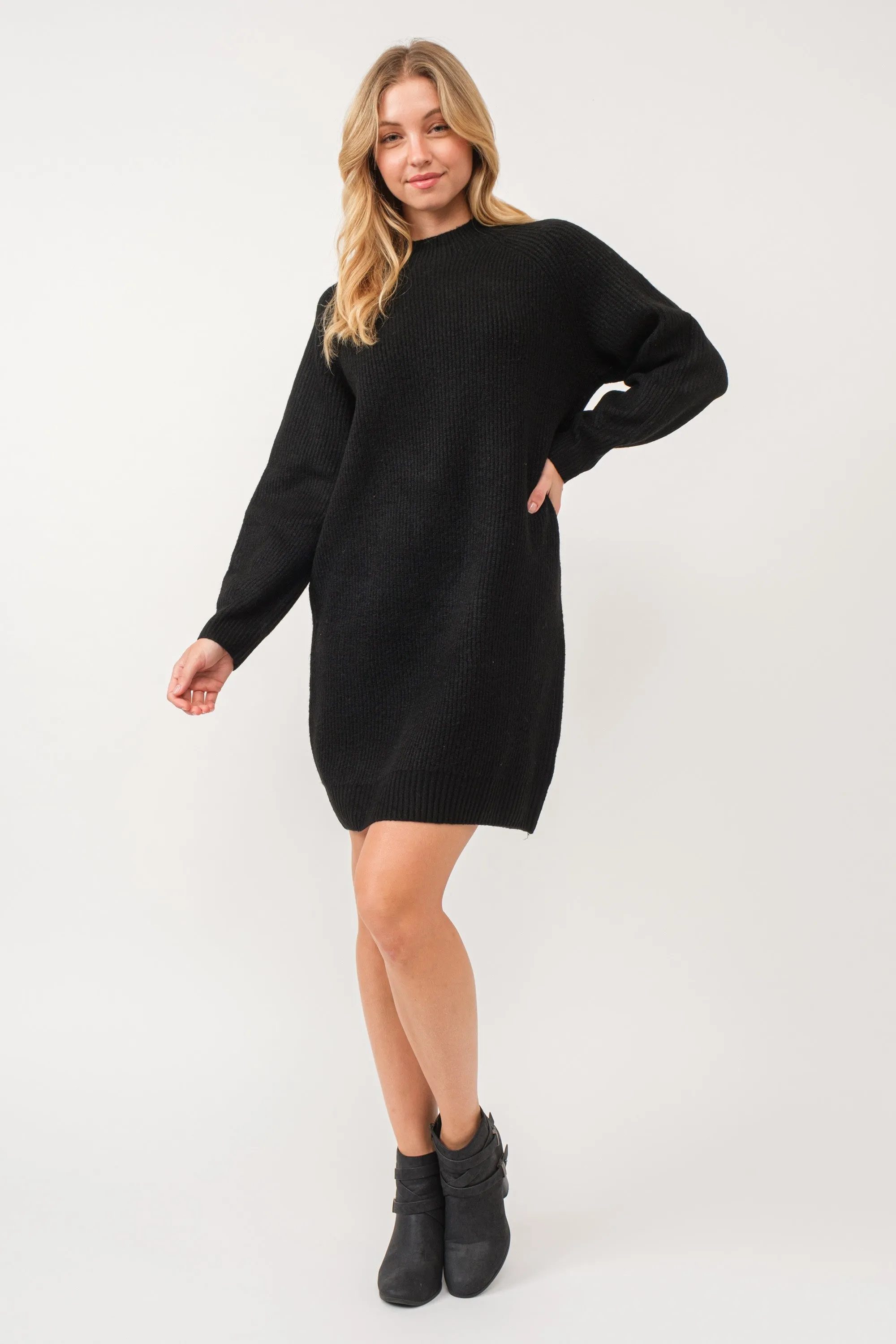 Black Mock Neck Sweater Dress sold by Pinkblush product image thumbnail 3