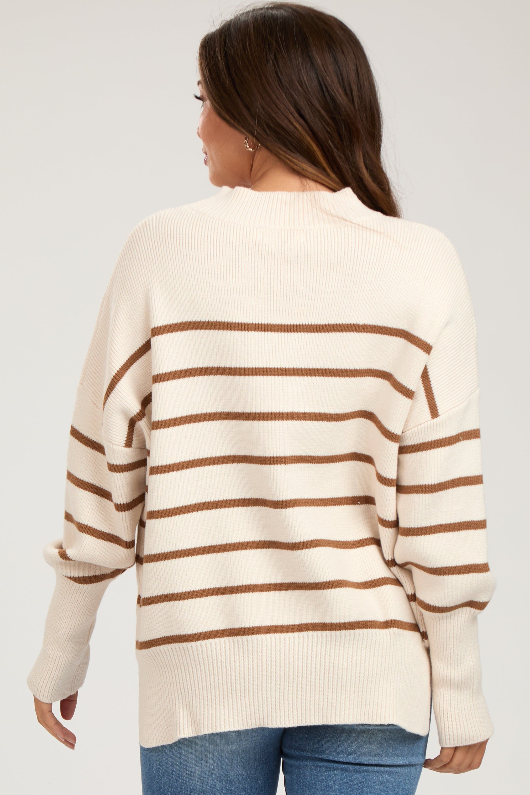 Beige Striped Drop Shoulder Maternity Sweater sold by Pinkblush product image thumbnail 3
