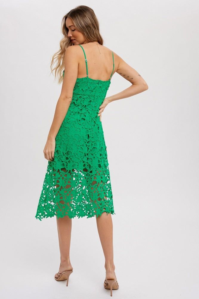 Kelly Green Crochet Lace Midi Dress sold by Pinkblush product image thumbnail 3