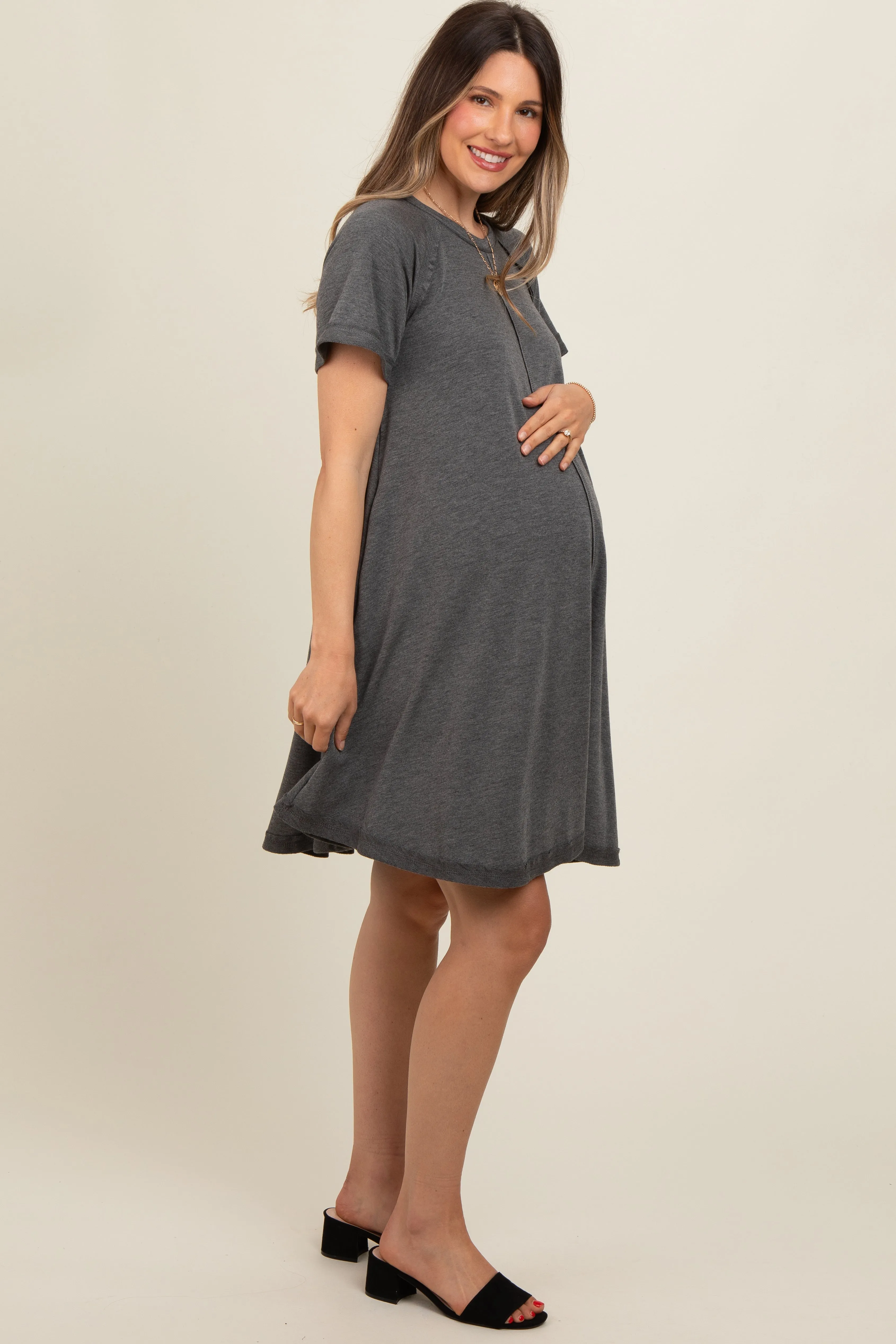 Charcoal Solid T-shirt Maternity Mini Dress sold by Pinkblush product image thumbnail 2