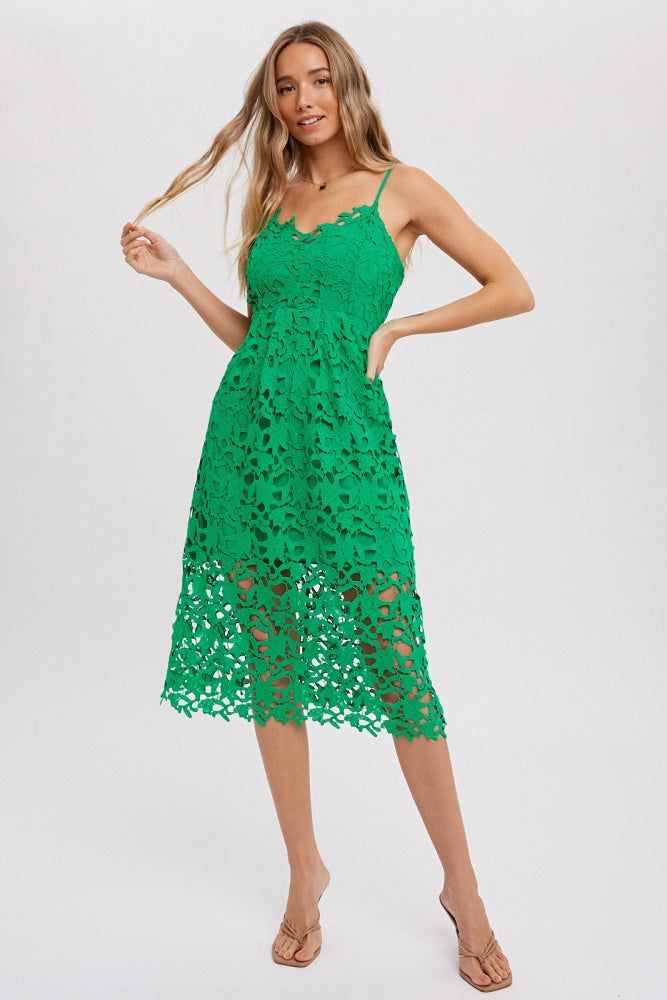 Kelly Green Crochet Lace Midi Dress sold by Pinkblush
