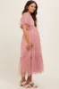 Mauve Dotted Tulle Smocked Maternity Midi Dress sold by Pinkblush