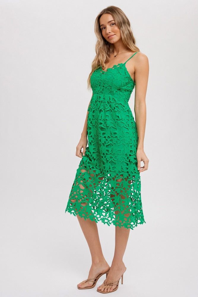 Kelly Green Crochet Lace Midi Dress sold by Pinkblush product image thumbnail 2