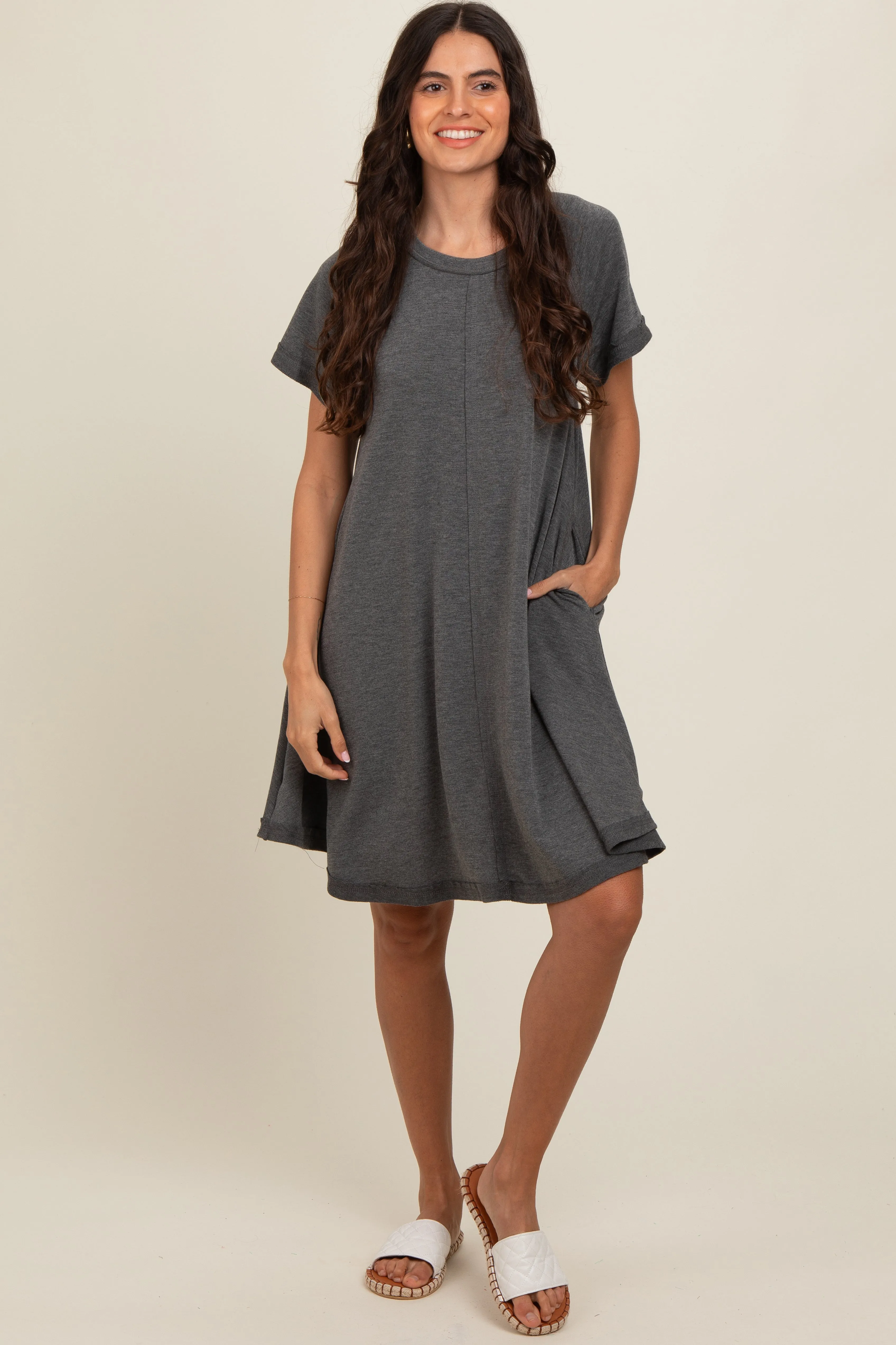 Charcoal Solid T-shirt Maternity Mini Dress sold by Pinkblush product image thumbnail 4