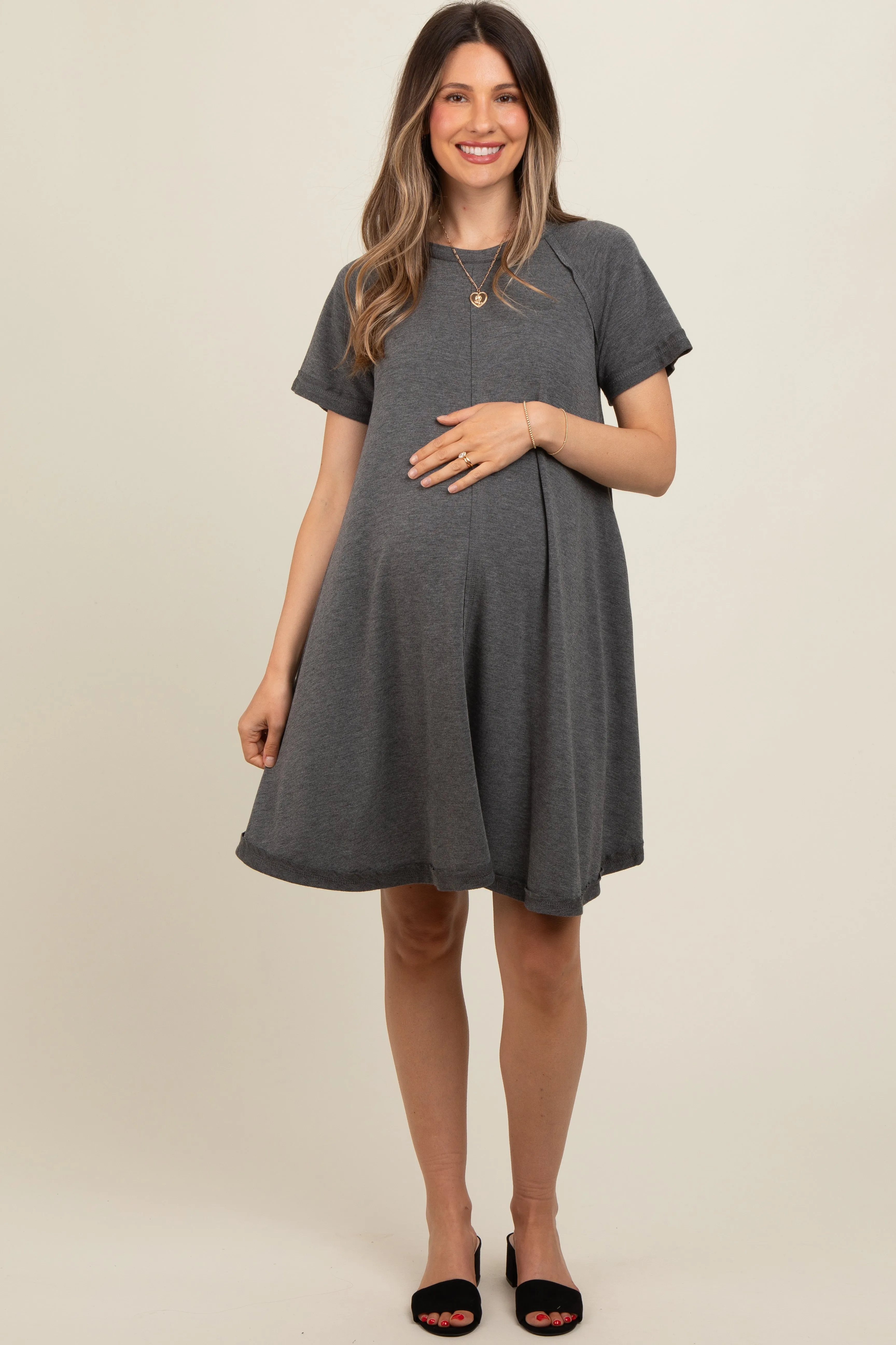 Charcoal Solid T-shirt Maternity Mini Dress sold by Pinkblush