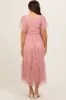 Mauve Dotted Tulle Smocked Maternity Midi Dress sold by Pinkblush