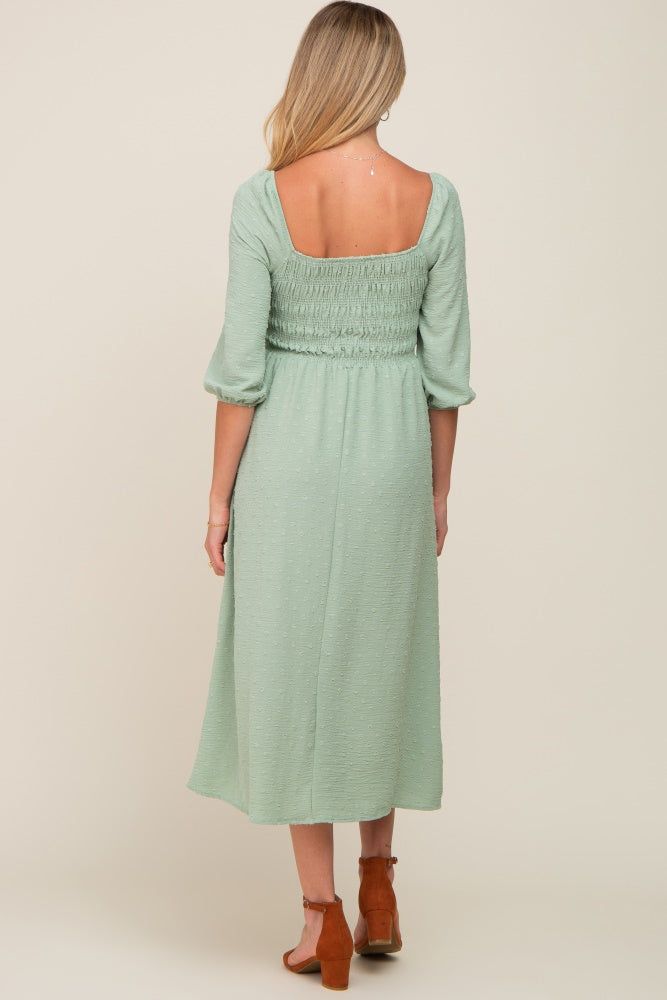 Sage Swiss Dot 3/4 Sleeve Maternity Midi Dress sold by Pinkblush product image thumbnail 2