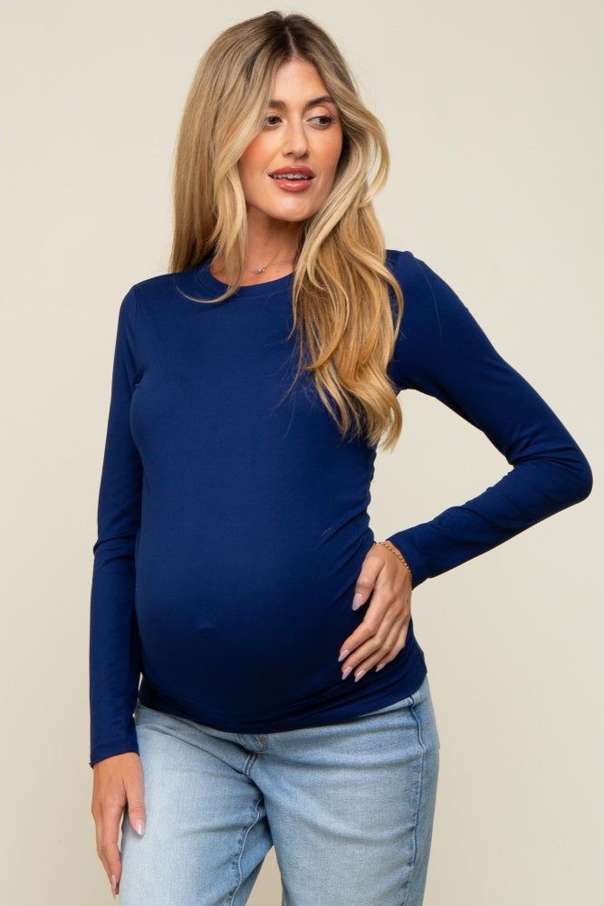 Navy Basic Long Sleeve Maternity Top sold by Pinkblush product image thumbnail 4