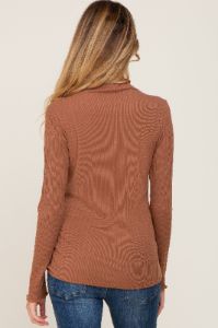 Camel Ribbed Long Sleeve Mock Neck Maternity Top sold by Pinkblush