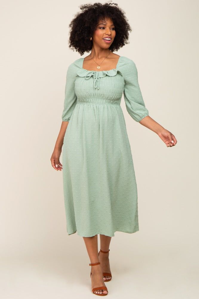Sage Swiss Dot 3/4 Sleeve Maternity Midi Dress sold by Pinkblush product image thumbnail 3
