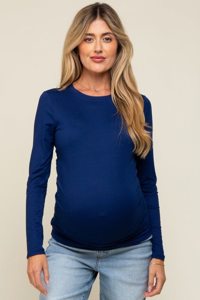 Navy Basic Long Sleeve Maternity Top sold by Pinkblush