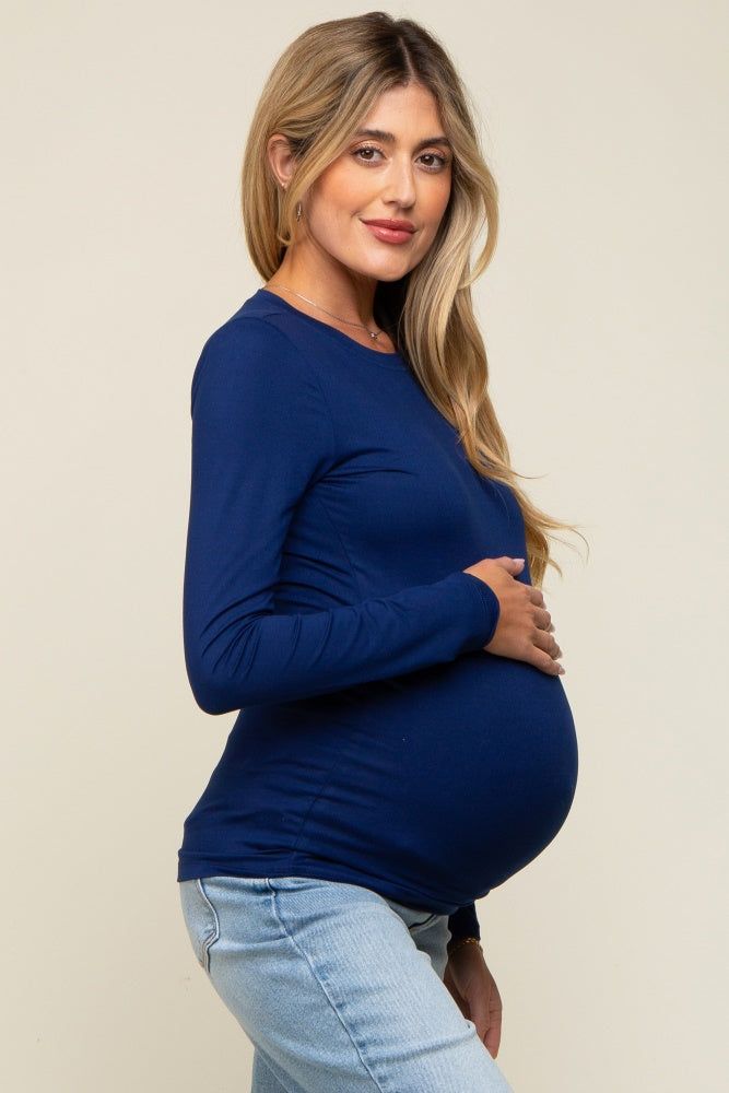 Navy Basic Long Sleeve Maternity Top sold by Pinkblush product image thumbnail 2