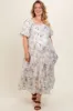 Beige Floral Puff Sleeve Plus Maternity Maxi Dress sold by Pinkblush