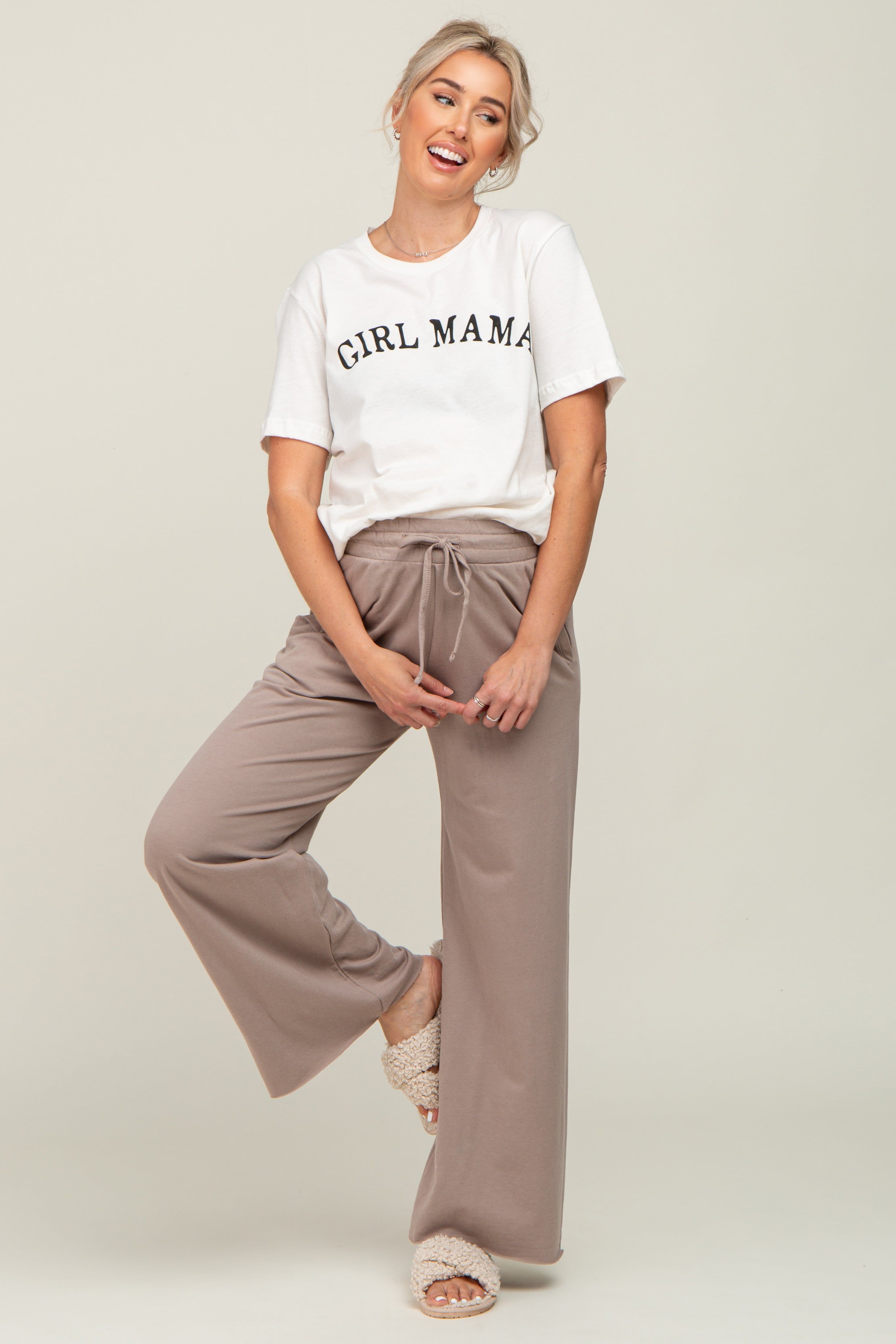 Mocha Smocked Waist Maternity Lounge Pants sold by Pinkblush