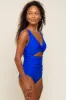 Royal Blue Ruched Sides Front Cutout One Piece Swimsuit sold by Pinkblush