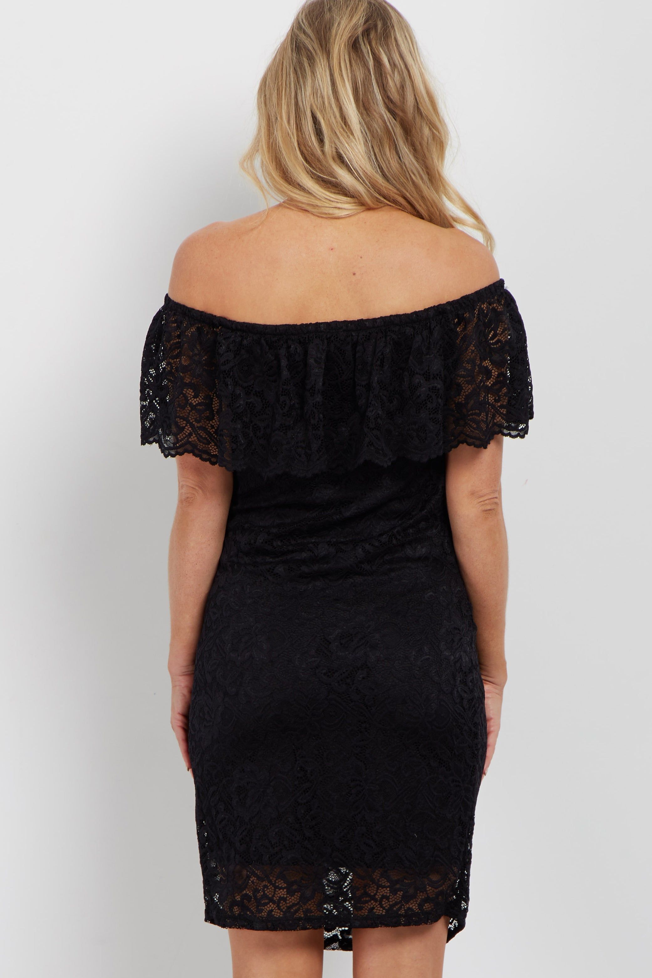 Black Lace Off Shoulder Fitted Maternity Dress sold by Pinkblush product image thumbnail 5